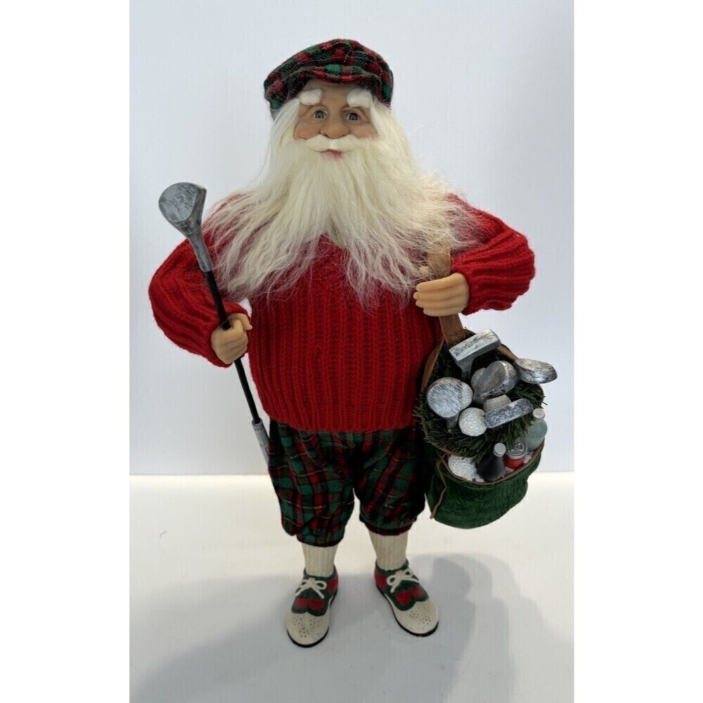 Santa Claus Going Golfing Figure With Golf Bag Treasured Santas 17" Christmas